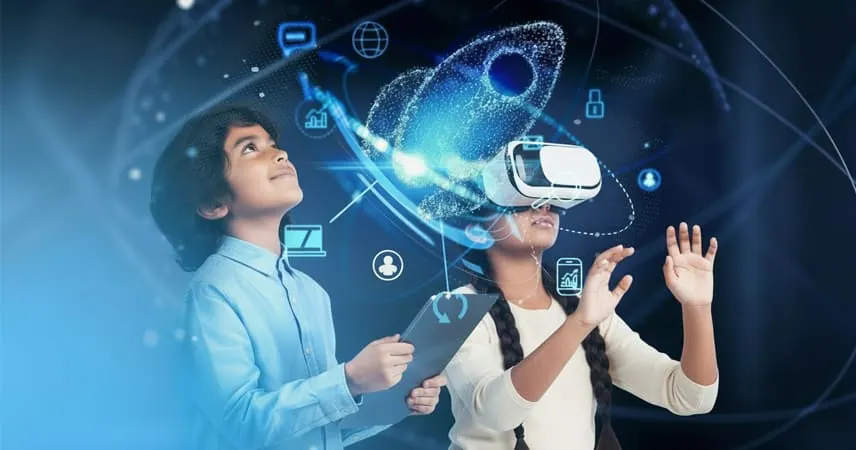 Students exploring virtual reality and digital learning